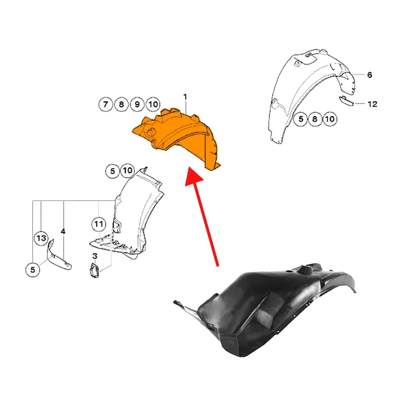 2004-2007for BMW 1 Series Couple Front Fender Inner Rear 51717059371-L 51717059372-R