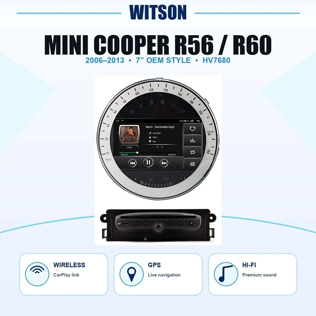 7 Inch Android 16 Car Stereo for BMW Mini Cooper R56 / R57 / R58 / R60 2006-2013 OEM Style GPS Navigation Player with Wireless Carplay Android Auto 4G WiFi DSP