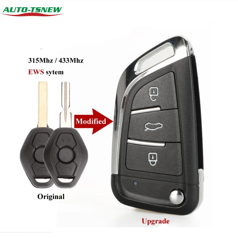 Blank Modified Flip Remote Auto Key for BMW 1/3/5/7 Series X3 X5 Z3 Z4 Keyless Entry Transmitter Ews System 315MHz/433MHz ID44