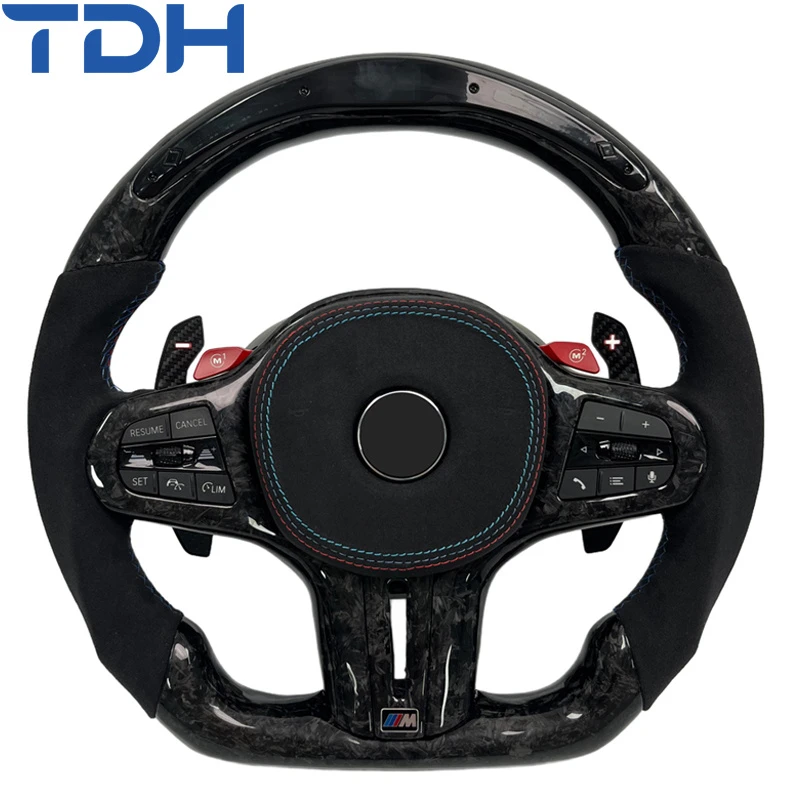 Custom Forged Carbon Fiber Steering Wheel for BMW F10 with Red M1 M2 Paddle Shifters