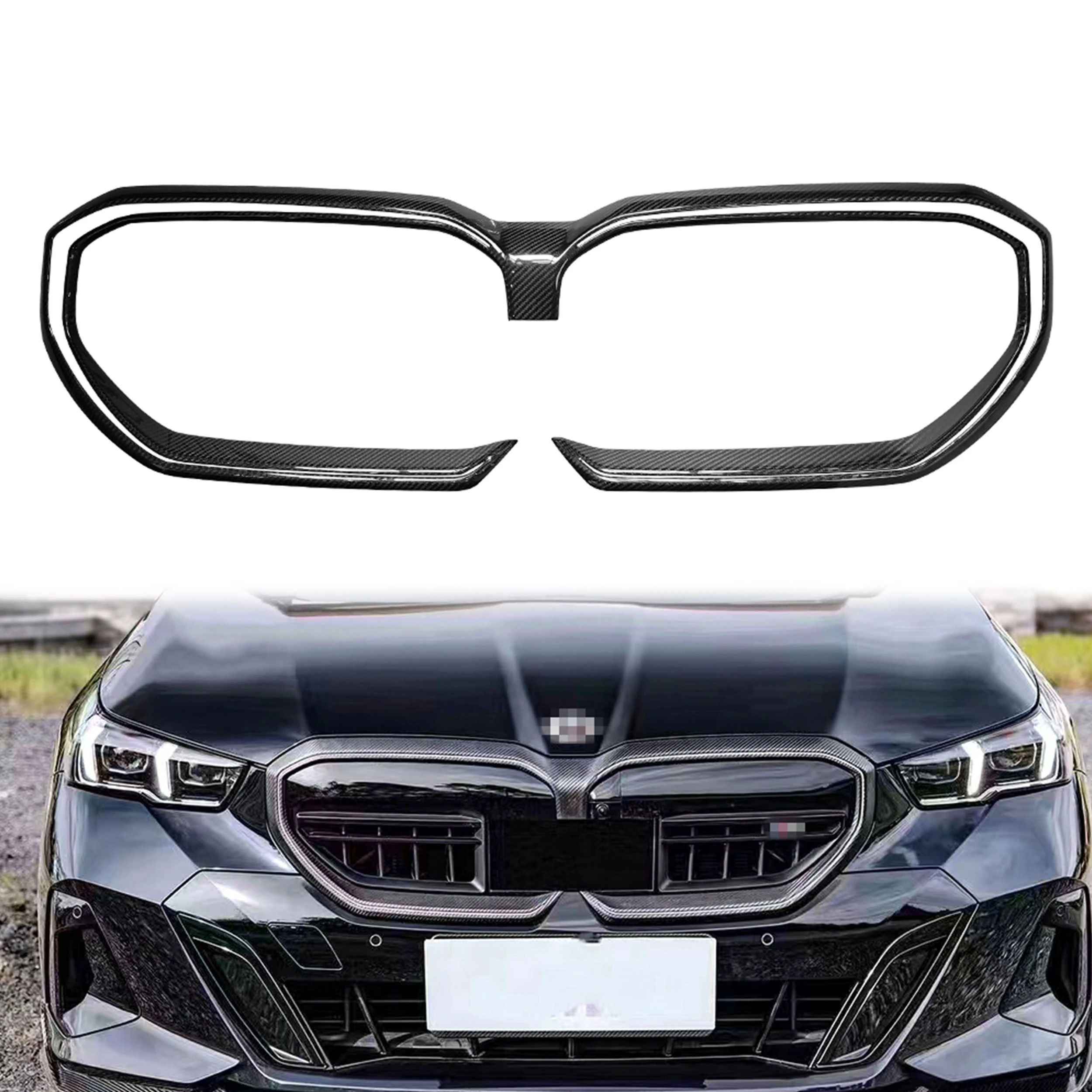 Dry Carbon Fiber Front Grill Frame for BMW 5 Series G60/G68/I5/G70/G90 M5 4-Door 2024+ G60 G70 G90 Front Grill Frame Bumper