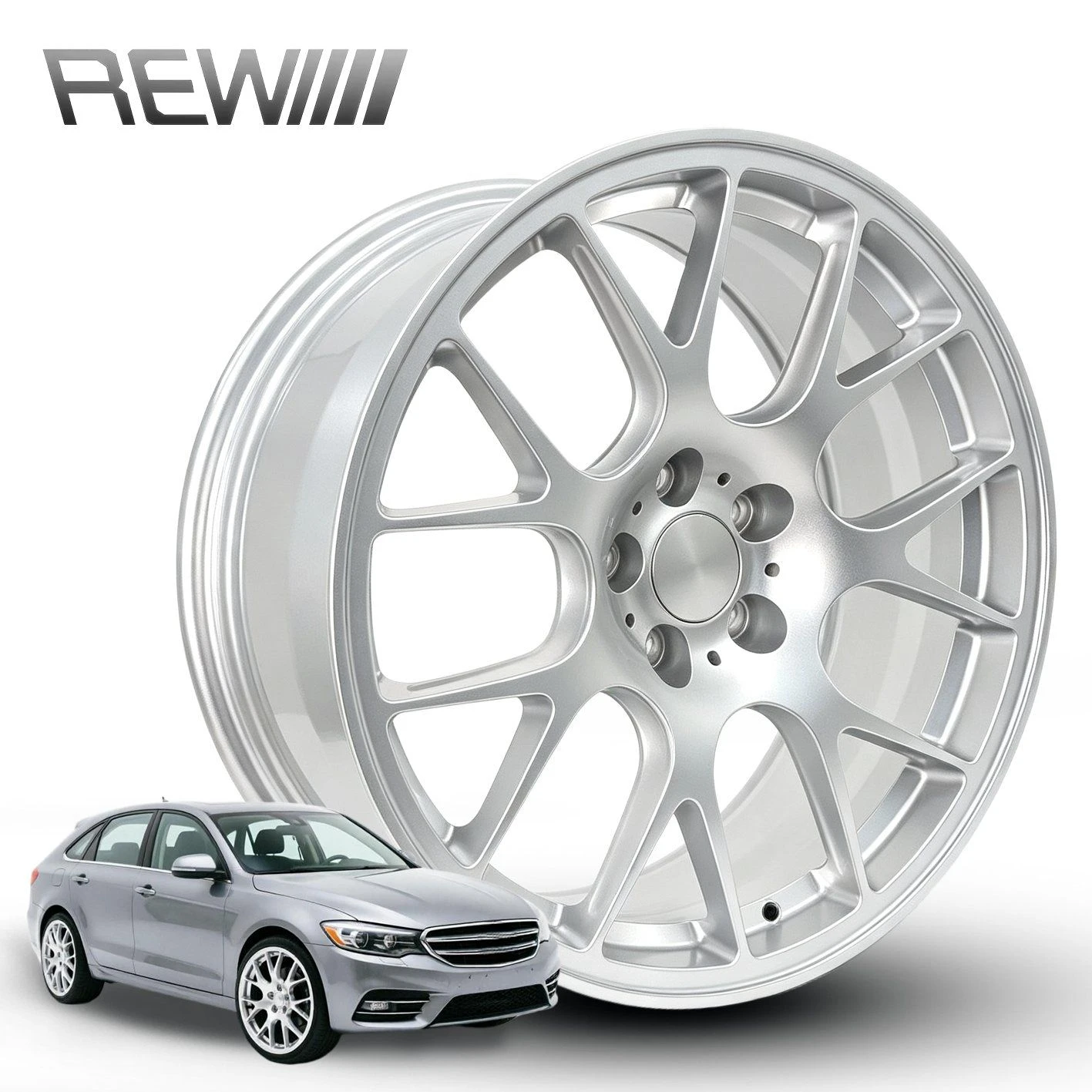 Forged Alloy Rim 16-22 Inch Brushed Silver Mesh Y-Spoke 5X114.3 Wheel for Passenger Car Street Stance Modification Daily City Commute for Benz BMW Audi
