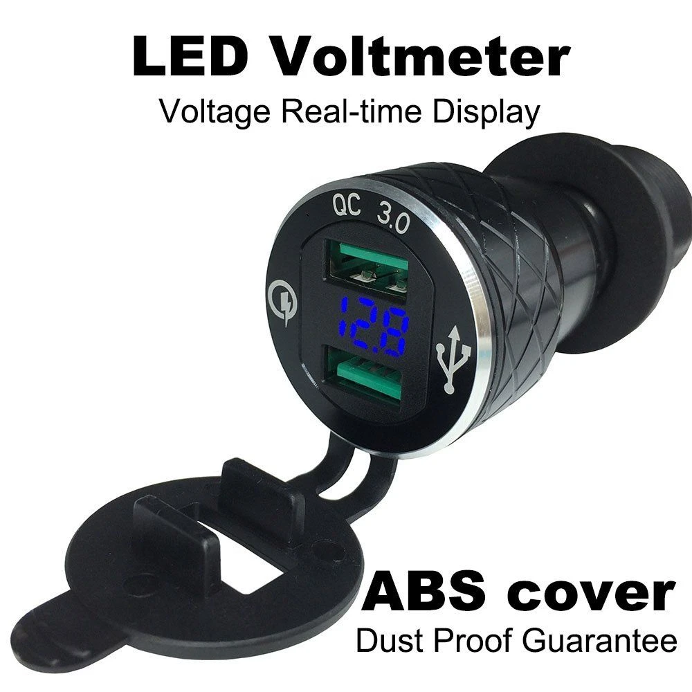 QC3.0 Dual USB Charger DIN Socket Voltmeter for BMW Motorcycle