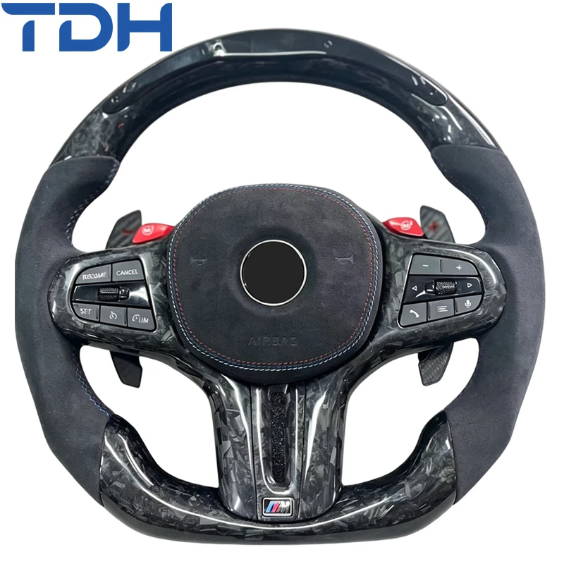 Racing Style Forged Carbon Fiber Steering Wheel for BMW F30 with M Sport Red M1 M2 Buttons