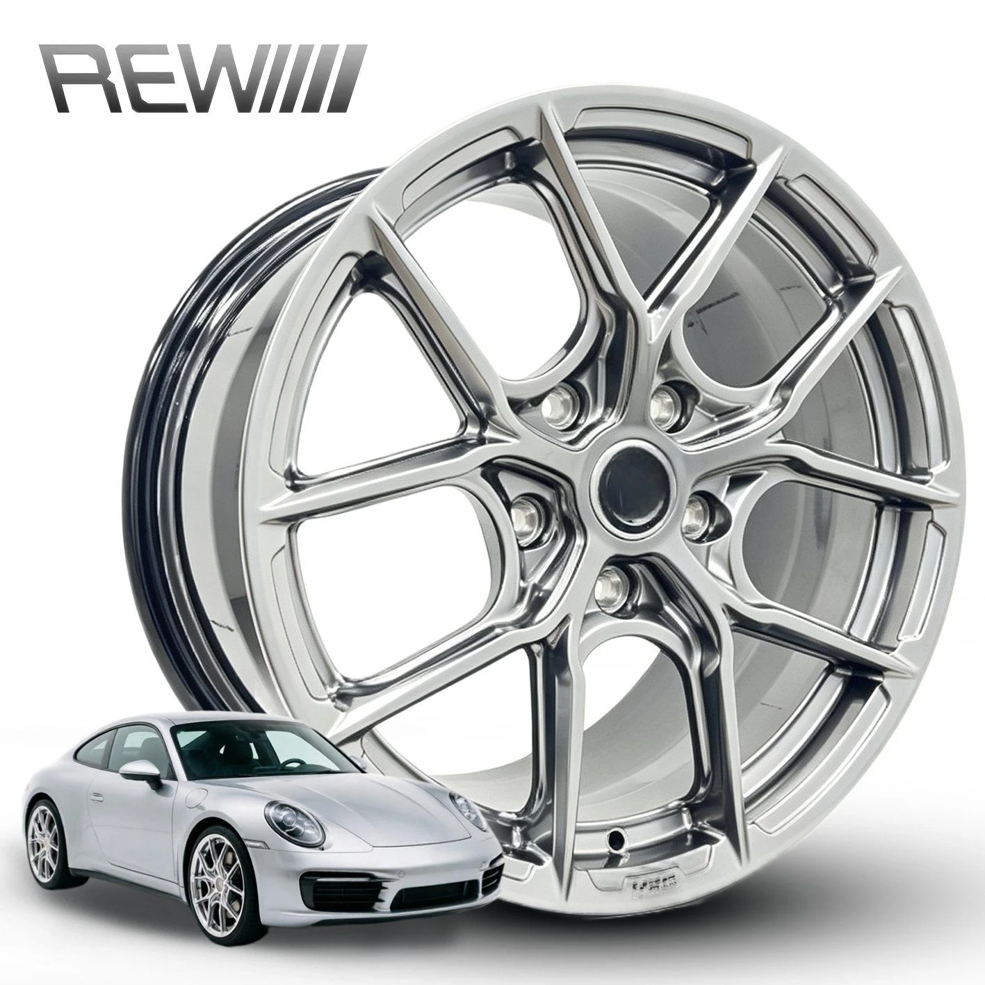 Silver Wheels 18-21 Inch 5X114.3, Deep Concave Large Hollow Cut Spoke Rims, Dynamic Balanced Stable High Speed Highway Driving Rim for Porsche BMW Ferrari