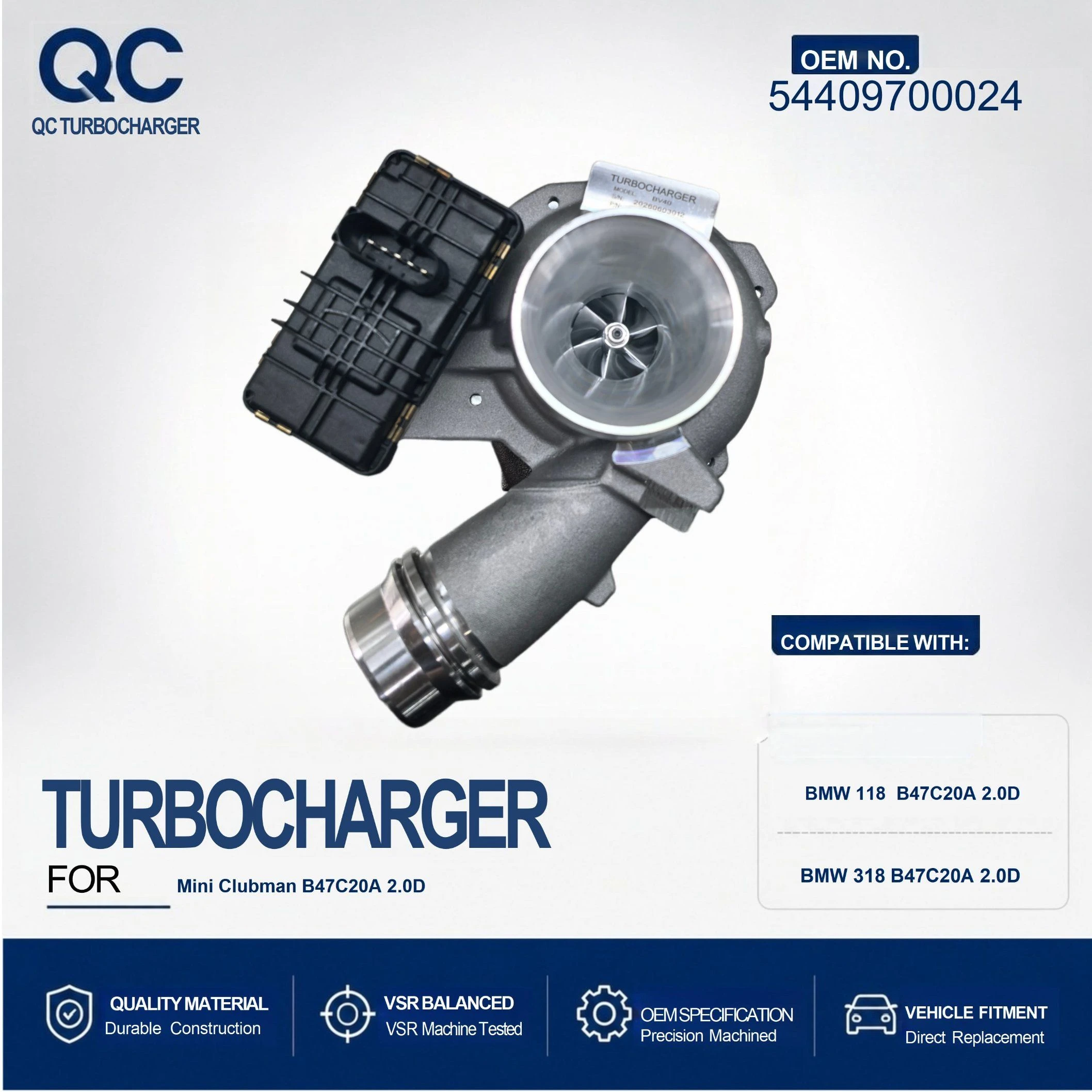 Turbocharger 54409700024 for BMW 118d 218d 318d X1 X2 Mini Cooper D B47 2.0 Diesel OEM 11658513636 BV40 Turbo 54409880024 54409700031 54409880031