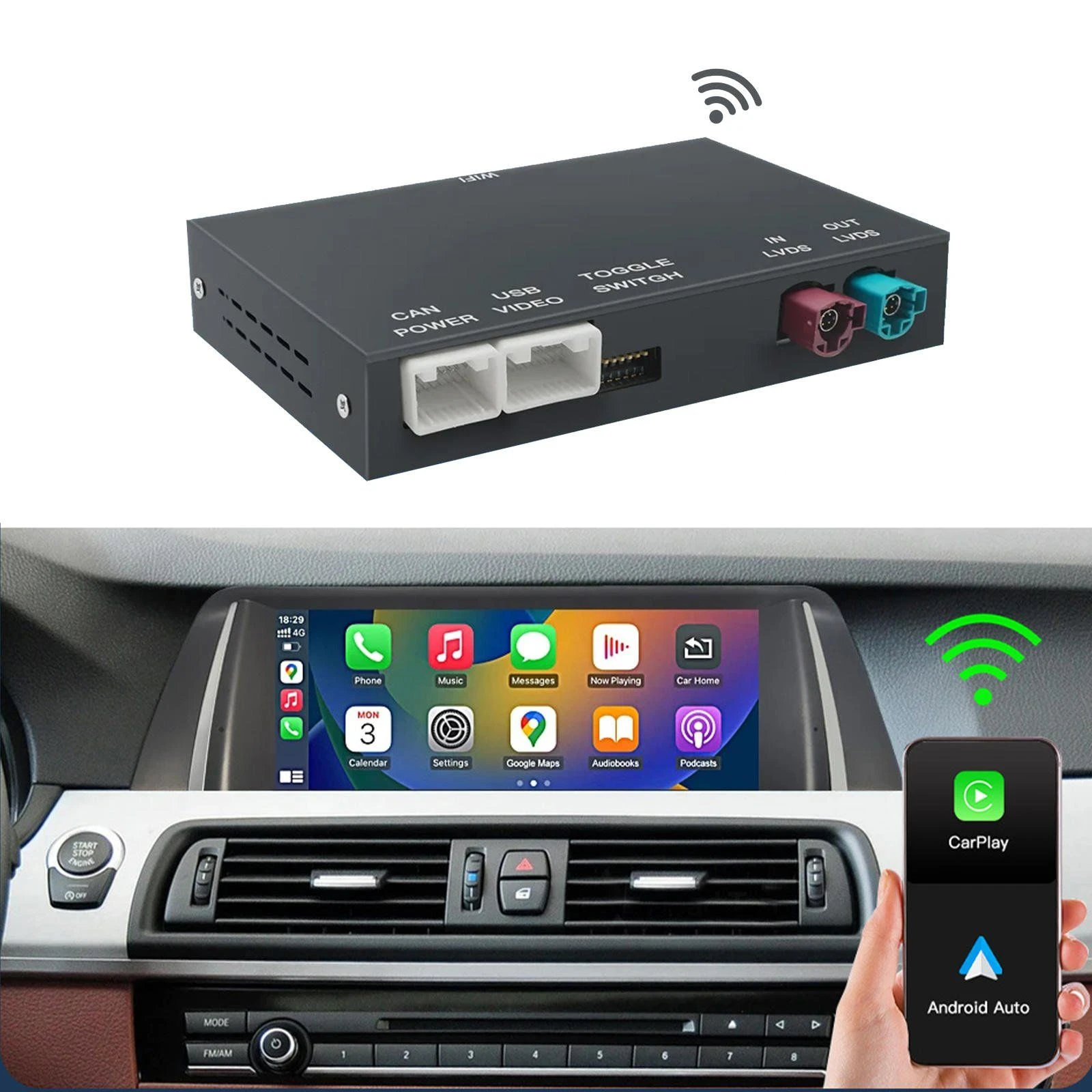 Wireless Apple Carplay Android Auto Decoder for BMW Nbt Cic Evo System F10 F20 F30 F15 F25 E60 E90 X1 X3 X4 X5 X6 Mini Cooper